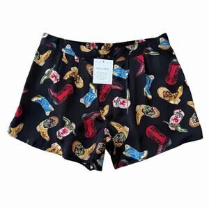 NWT Vintage 90’s Silk Shorts, Cowboy Boots Print Size 38